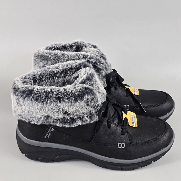 Skechers Vegan Black and Gray Winter Boots with Faux Fur Lining Size 9.5 - Picture 3 of 10